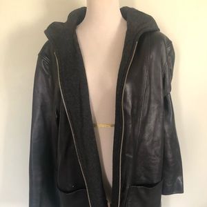 Siena Studio Black Leather Hooded Coat Sz : L